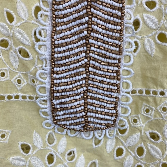 Chico’s Boho Embroidered and Beaded Yellow Cotton Blouse Top Size 4/6 Petite - Picture 2 of 9